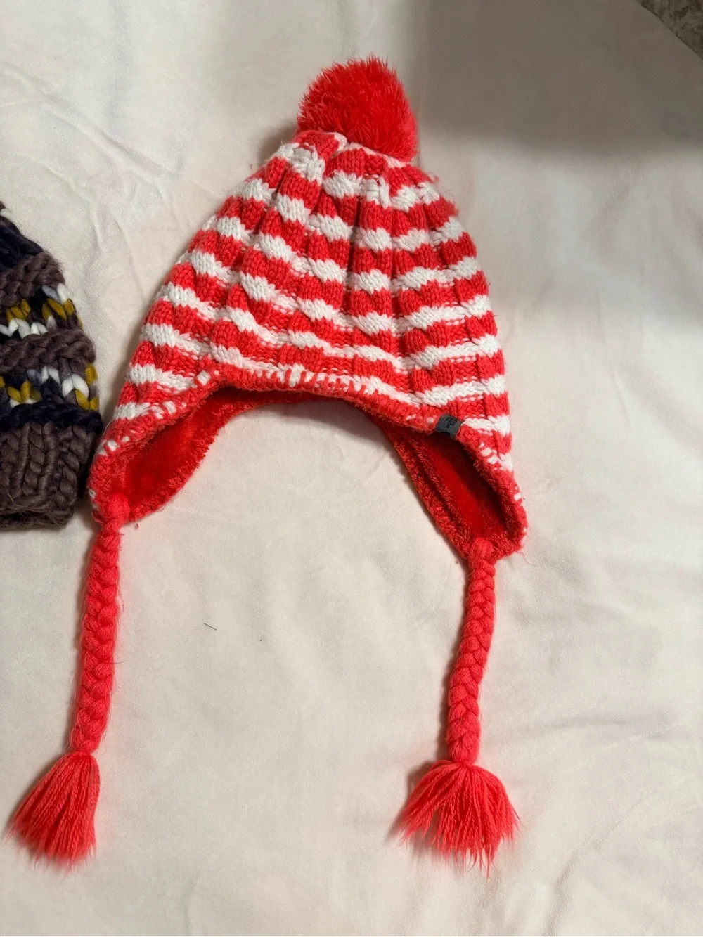 The North Face Youth Pink & White Striped Pom-Pom Hat